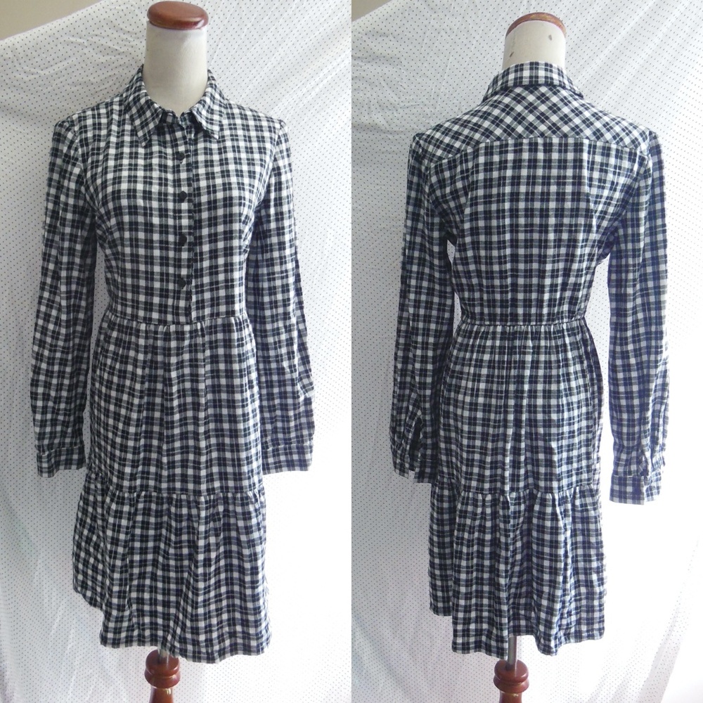 Classic Black & White Plaid Shirt Dress